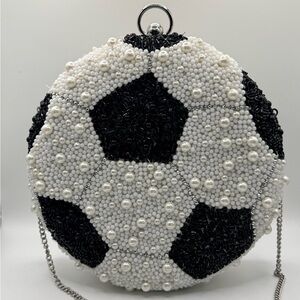 Pearl & Bead Soccer Clutch in Black and White. FIFA PERFECT CLUTCH!!!